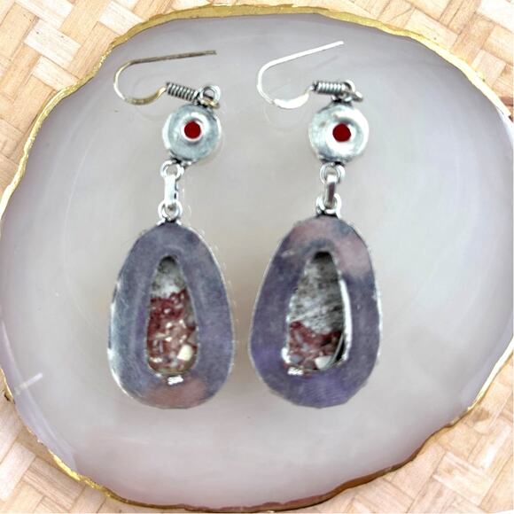 925 Sterling Leopard Skin Jasper & Garnet Earrings - Picture 6 of 6